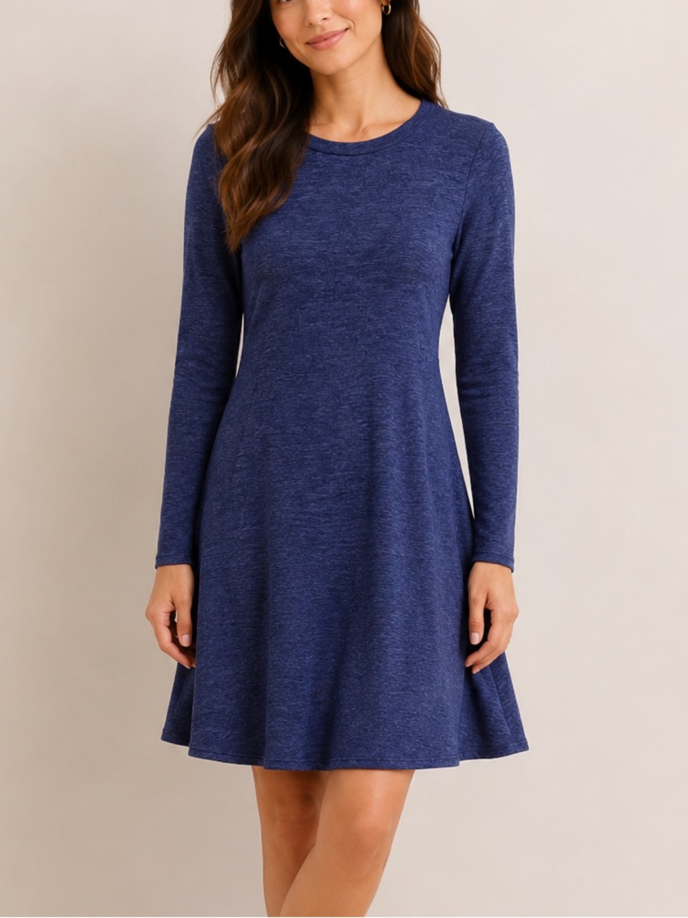 Jella C Blue Long Sleeve Fit & Flare Stretch Knee Length Dress Small